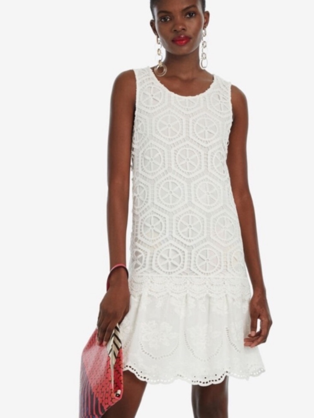 Desigual White Lace Layer Sleeveless Mini Dress Designed by M. Christian Lacroix